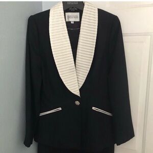 Black Blazer Suit with White Collar w/ Skirt
